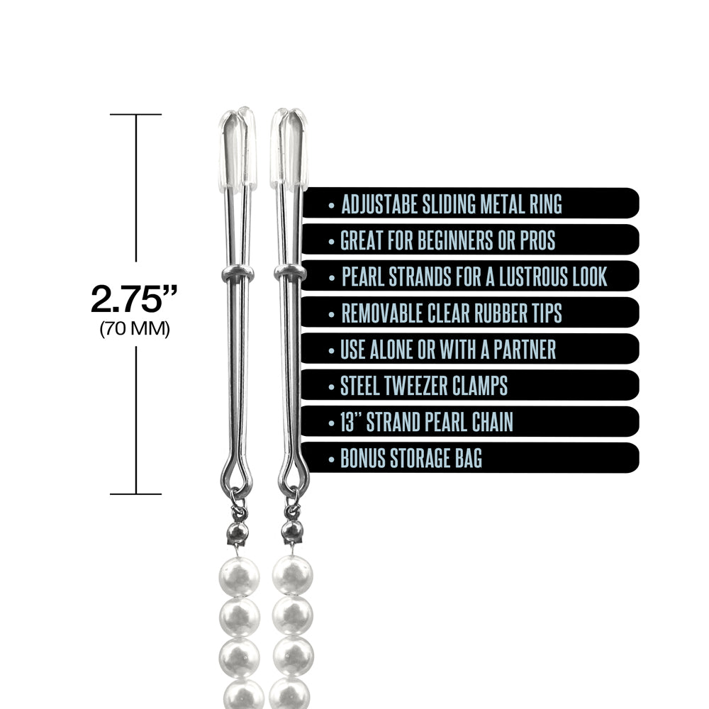 Nixie Adjustable Tweezer Clips With Pearls White Gold | 810126930064 | Available at EroticWarehouse.com