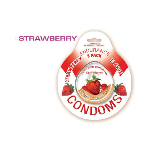 Endurance Condoms Strawberry 3Pk | 818631020874 | Available at EroticWarehouse.com