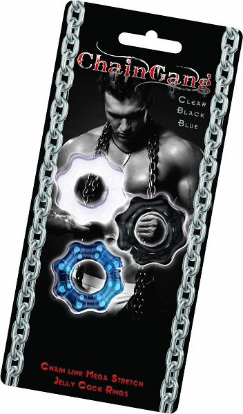 Chain Gang Cock Rings - 3Pk - Clear-Blue-Black | 818631027354 | Available at EroticWarehouse.com