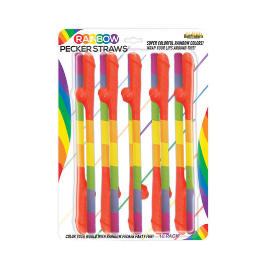 Rainbow Pecker Straws 10Pk | 818631032501 | Available at EroticWarehouse.com