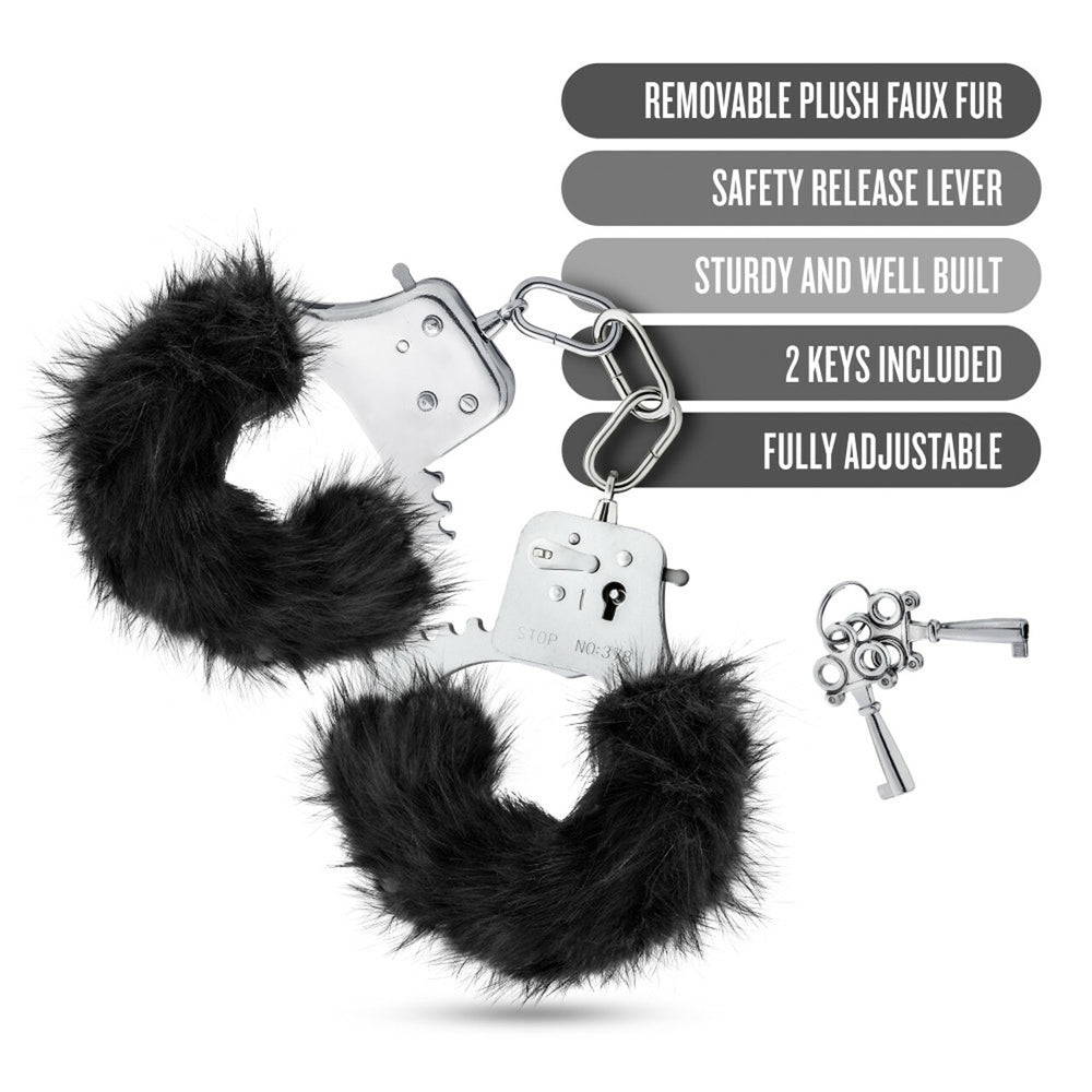Temptasia Plush Fur Cuffs Black | 819835020066 | Available at EroticWarehouse.com