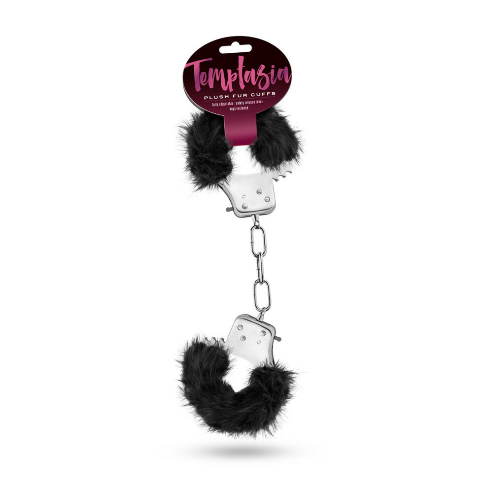 Temptasia Plush Fur Cuffs Black | 819835020066 | Available at EroticWarehouse.com