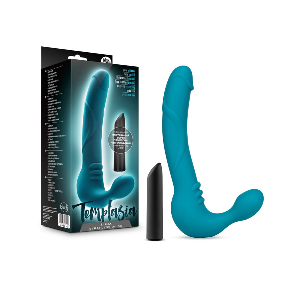 Temptasia Luna Strapless Silicone Dildo Teal | 819835024422 | Available at EroticWarehouse.com