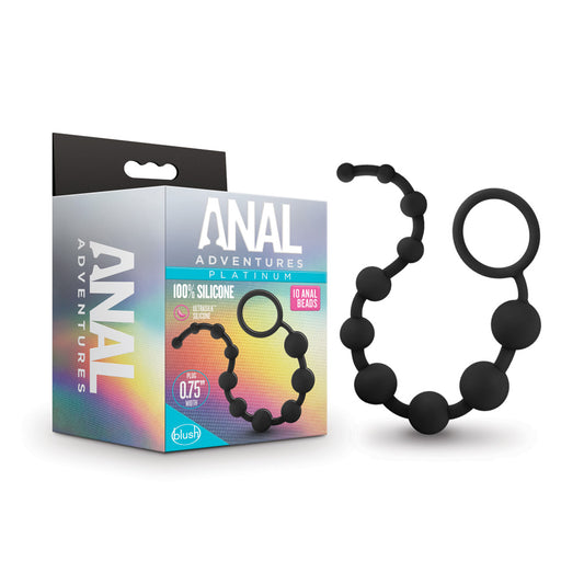 Anal Adventures Platinum Silicone 10 Anal Beads Black | 819835025122 | Available at EroticWarehouse.com