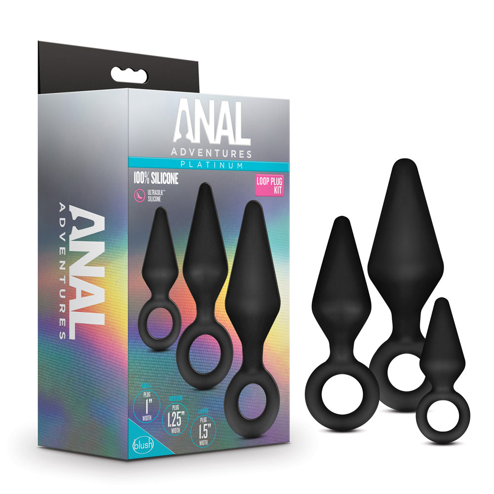 Anal Adventures Platinum Silicone Loop Plug Kit Black | 819835025139 | Available at EroticWarehouse.com