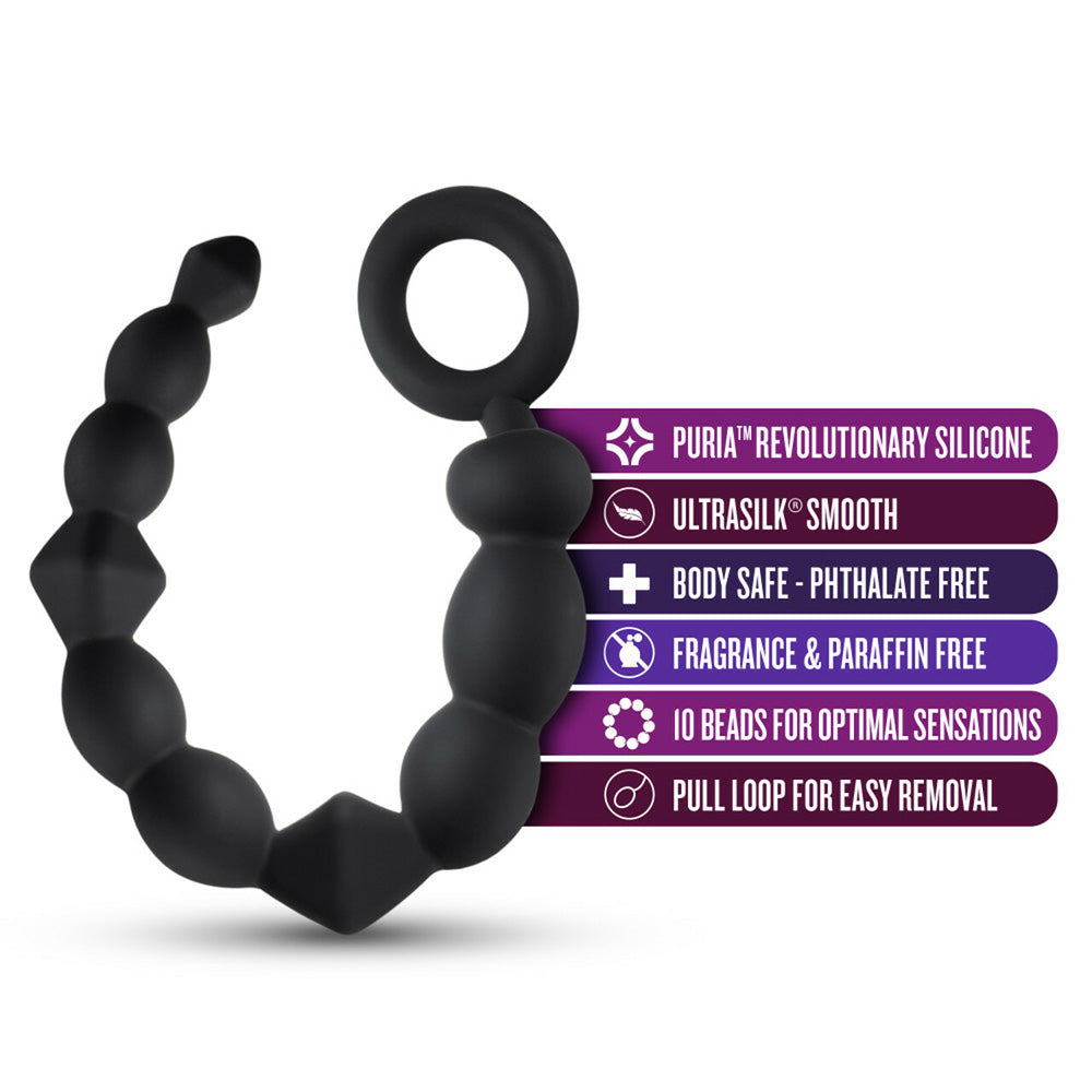 Anal Adventures Platinum Silicone Beginner Anal Beads Black | 819835027850 | Available at EroticWarehouse.com