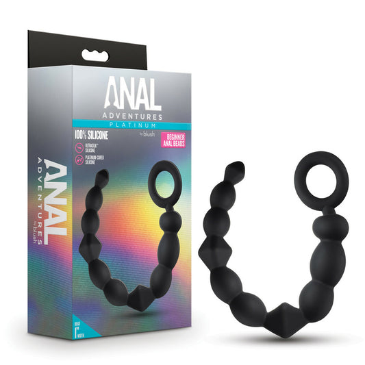 Anal Adventures Platinum Silicone Beginner Anal Beads Black | 819835027850 | Available at EroticWarehouse.com