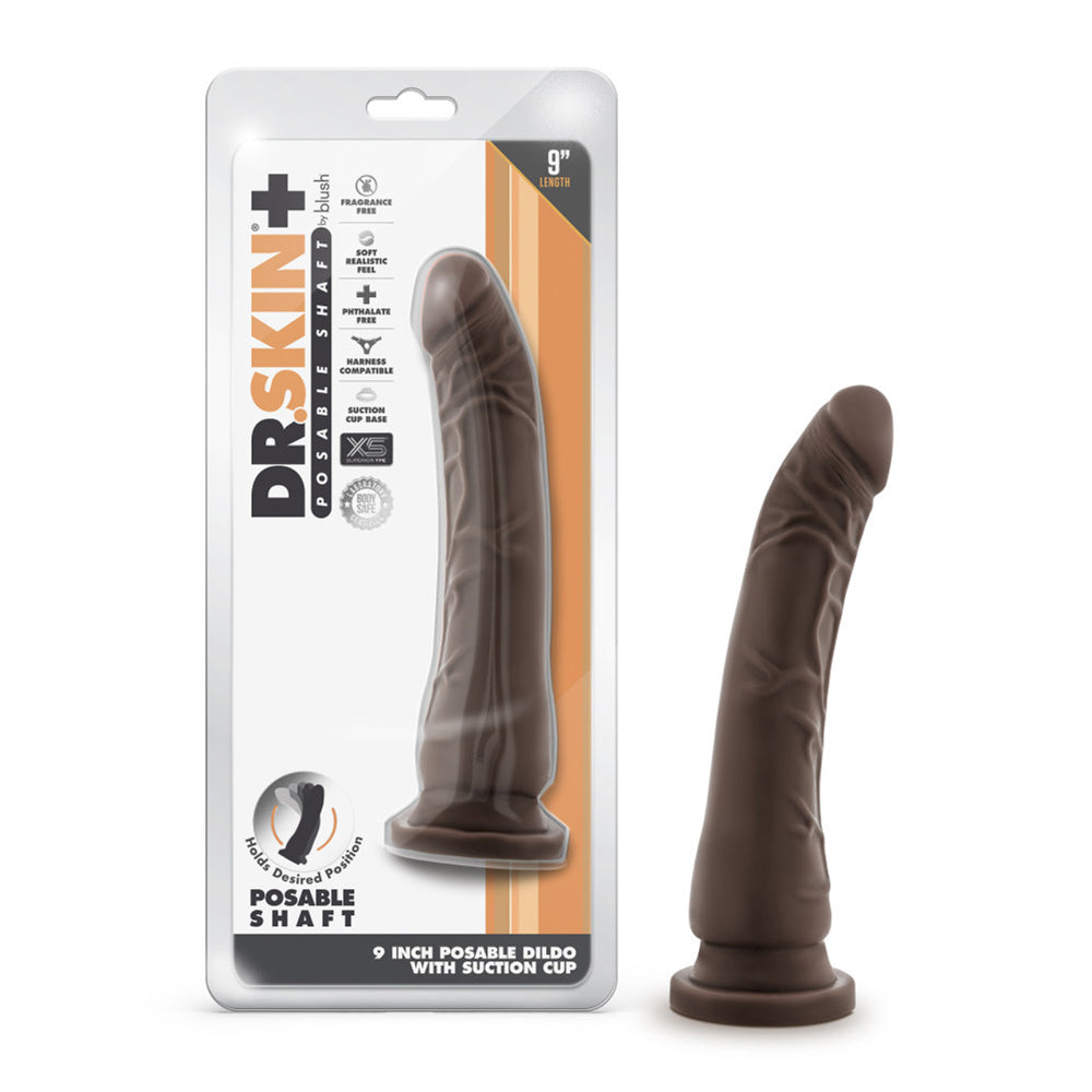 Dr. Skin Plus 9" Posable Dildo Chocolate | 819835028499 | Available at EroticWarehouse.com
