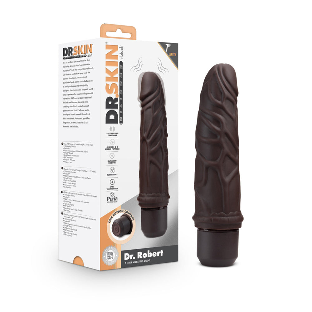 Dr. Skin Silicone Dr. Robert 7'' Vibrating Dildo Brown | 819835029038 | Available at EroticWarehouse.com
