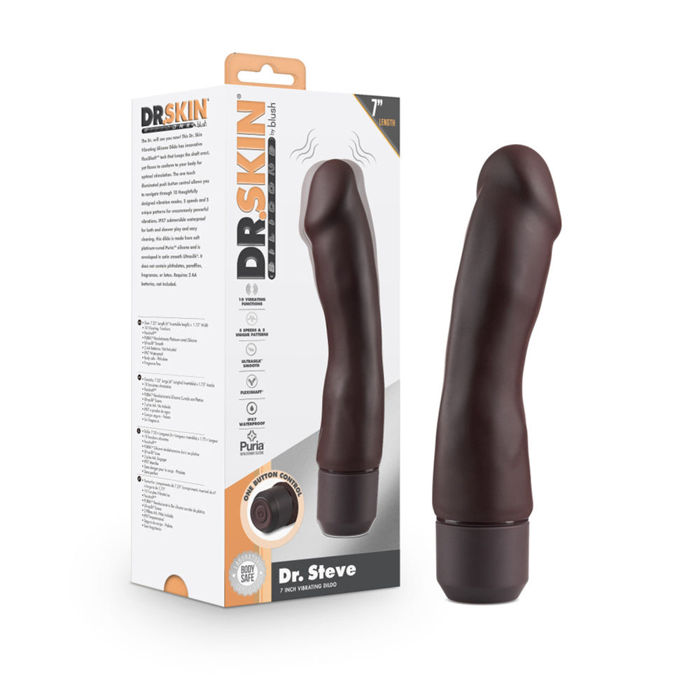 Dr. Skin Silicone Dr. Steve 7'' Vibrating Dildo Brown | 819835029076 | Available at EroticWarehouse.com