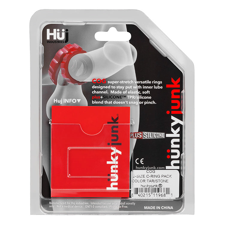 Cog 2-Size C-Rings By Hunkyjunk Tar/Stone | 840215119681 | Available at EroticWarehouse.com
