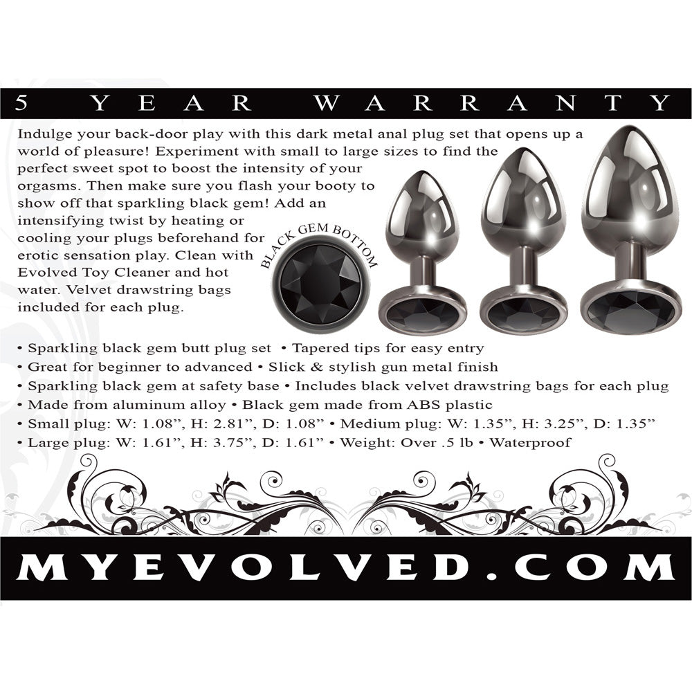 Black Gem Anal Plug Set | 844477018577 | Available at EroticWarehouse.com