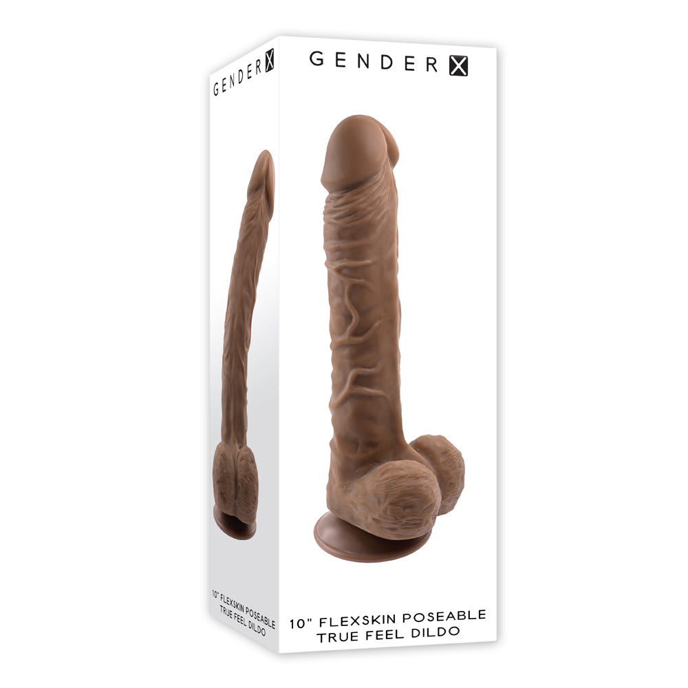 10" Flexskin Poseable True Feel Dildo Dark | 844477023731 | Available at EroticWarehouse.com