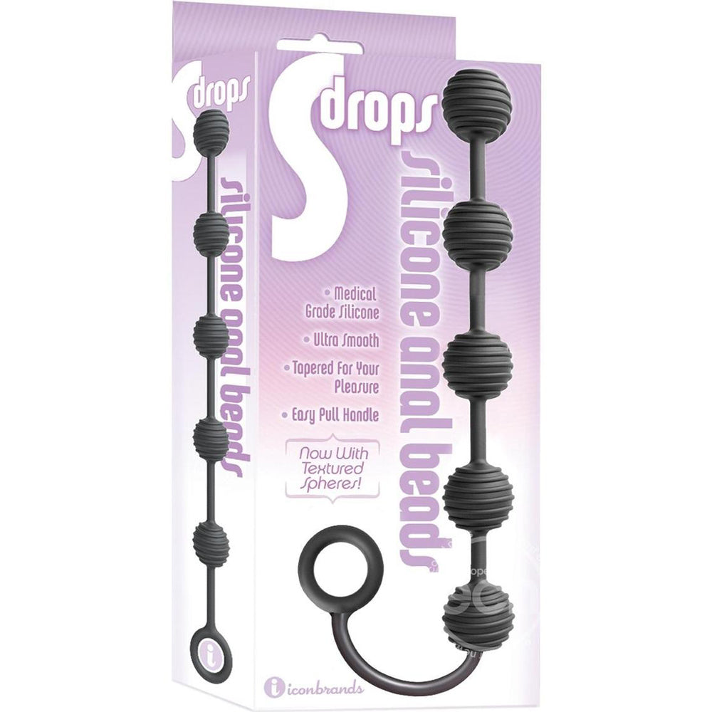 The 9's S-Drops Silicone Anal Beads Black | 847841023153 | Available at EroticWarehouse.com
