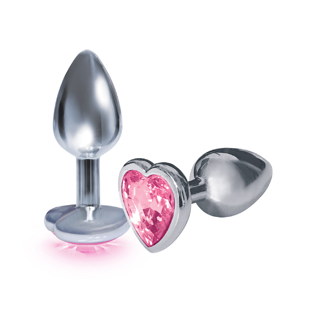 The 9's The Silver Starter Bejeweled Heart Stainless Steel Plug Pink | 847841026093 | Available at EroticWarehouse.com