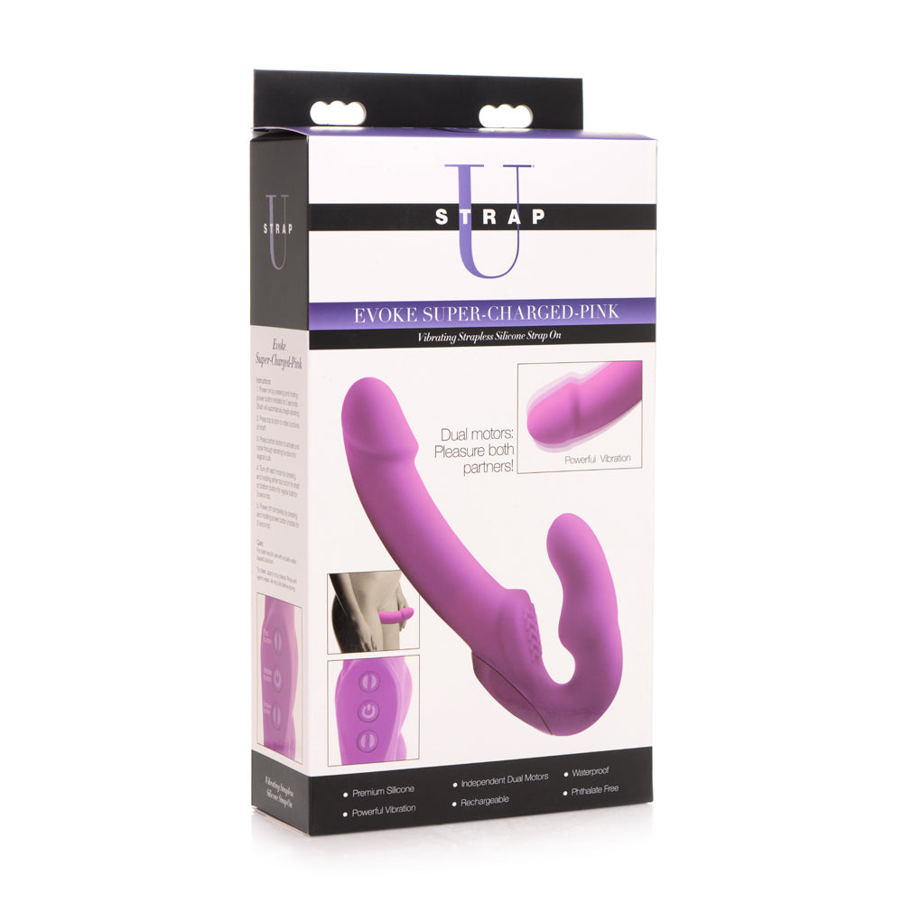 Strap U Evoke Super Charged Pink Vibrating Strapless Silicone Dildo | 848518029782 | Available at EroticWarehouse.com