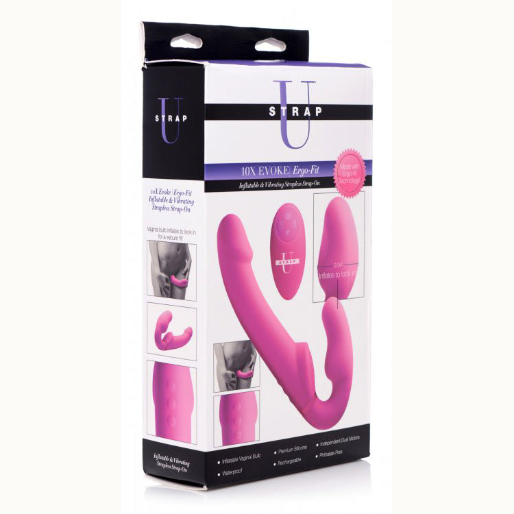 Strap U 10X Evoke Ergo Fit Inflatable & Vibrating Silicone Strapless Strap-On | 848518032300 | Available at EroticWarehouse.com