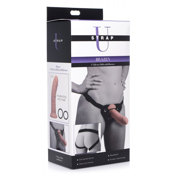 Strap U Brazen 8'' Silicone Dildo With Harness | 848518037299 | Available at EroticWarehouse.com