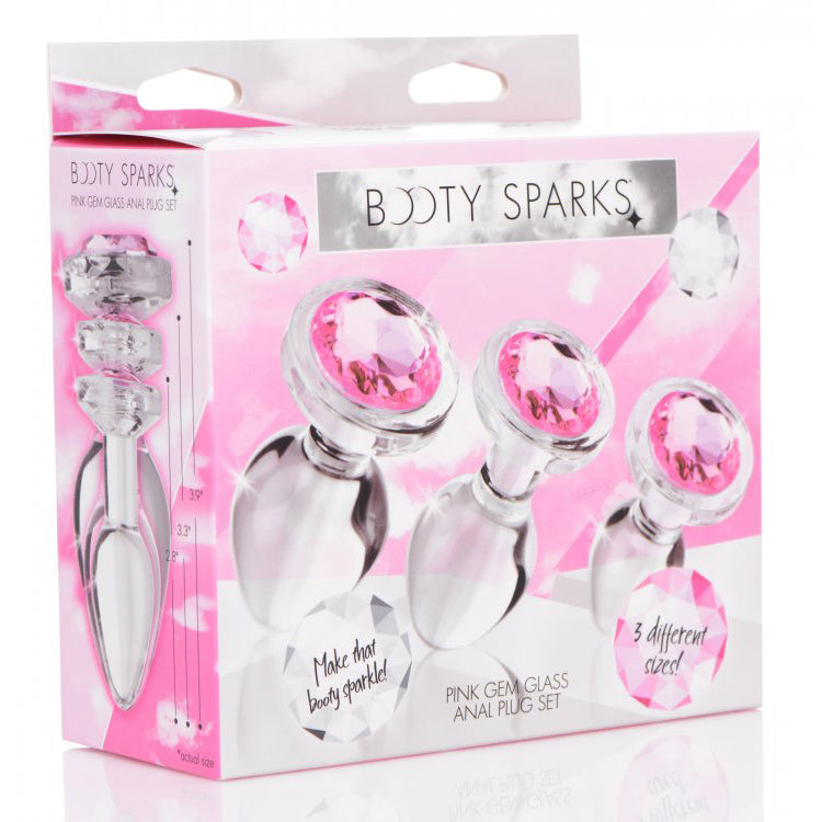 Booty Sparks Pink Gem Glass Anal Plug Set | 848518037374 | Available at EroticWarehouse.com