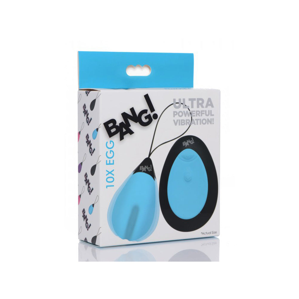 Bang! 10X Vibrating Silicone Egg With Remote Control Blue | 848518037664 | Available at EroticWarehouse.com