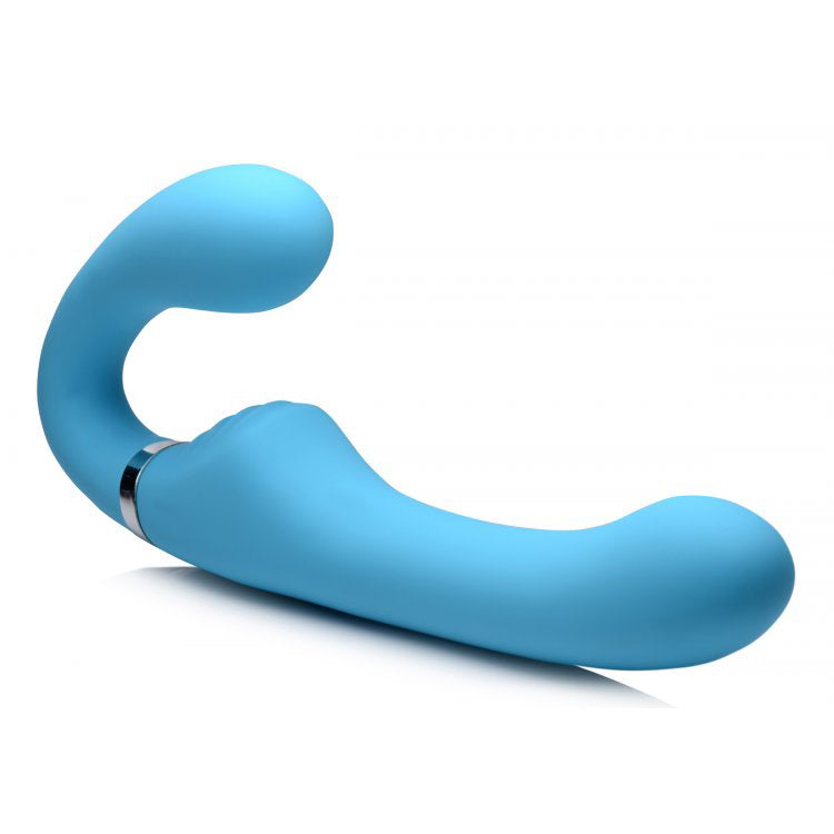 Strap U Mighty Rider 10X Vibrating Silicone Strapless Strap-On Blue | 848518039606 | Available at EroticWarehouse.com