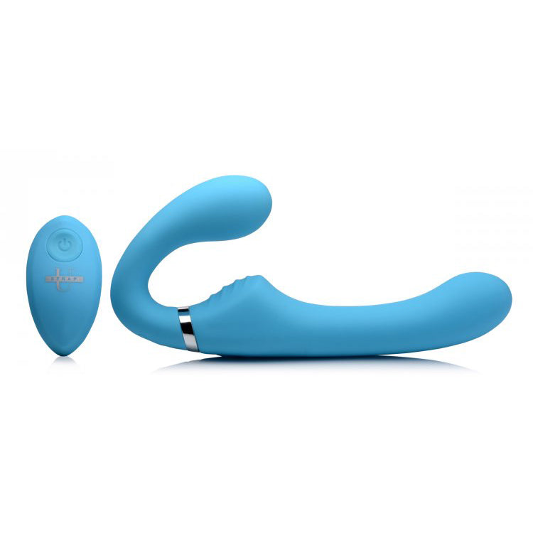 Strap U Mighty Rider 10X Vibrating Silicone Strapless Strap-On Blue | 848518039606 | Available at EroticWarehouse.com