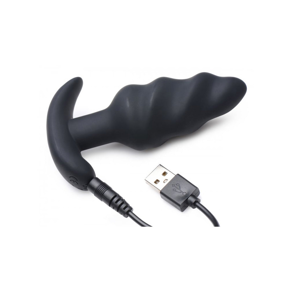 Bang! 21X Vibrating Silicone Swirl Butt Plug W/ Remote Control Black | 848518039729 | Available at EroticWarehouse.com