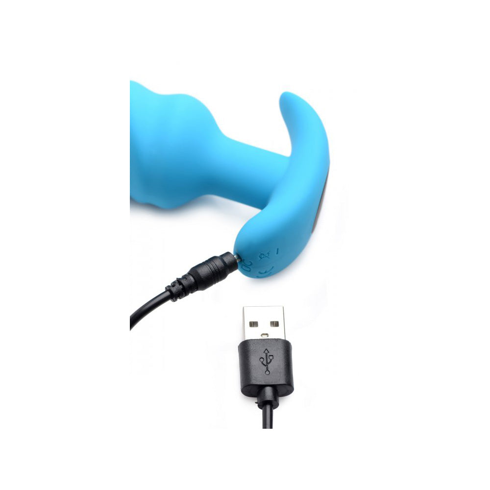 Bang! 21X Vibrating Silicone Swirl Butt Plug W/ Remote Control Blue | 848518039736 | Available at EroticWarehouse.com