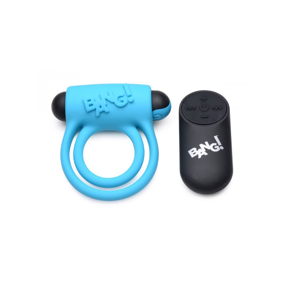 Bang! Silicone Cock Ring & Bullet W/ Remote Control Blue | 848518039835 | Available at EroticWarehouse.com