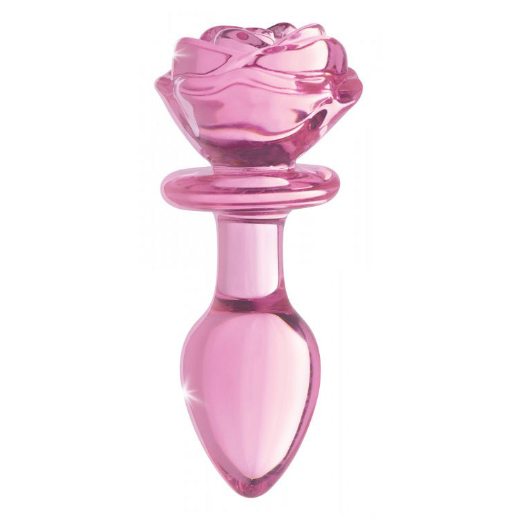 Booty Sparks Pink Rose Glass Medium Anal Plug | 848518042392 | Available at EroticWarehouse.com