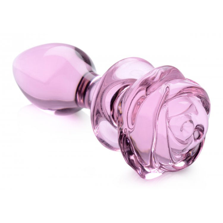 Booty Sparks Pink Rose Glass Medium Anal Plug | 848518042392 | Available at EroticWarehouse.com