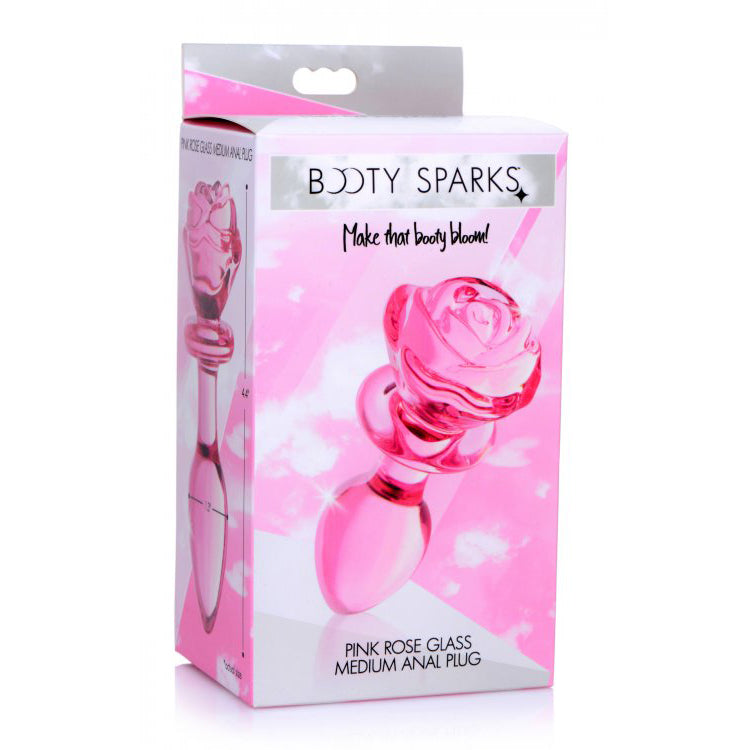 Booty Sparks Pink Rose Glass Medium Anal Plug | 848518042392 | Available at EroticWarehouse.com
