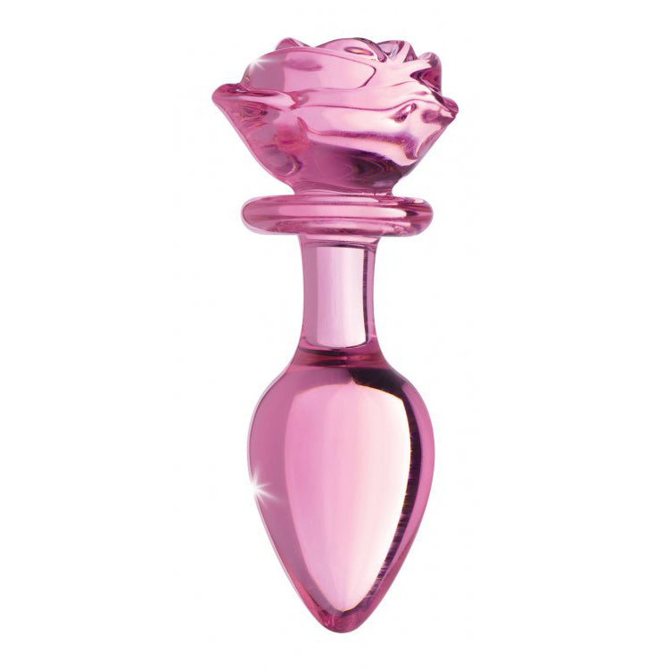 Booty Sparks Pink Rose Glass Large Anal Plug | 848518042408 | Available at EroticWarehouse.com