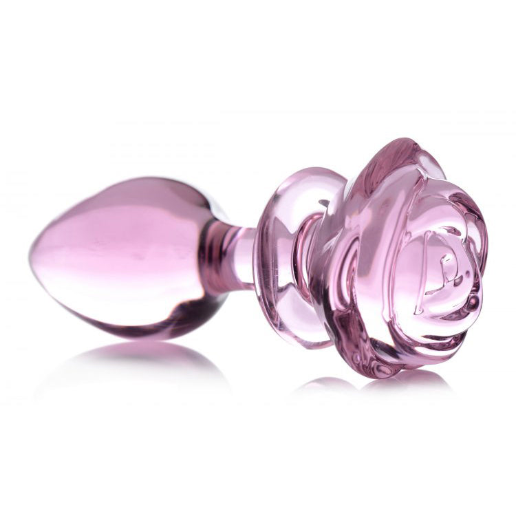 Booty Sparks Pink Rose Glass Large Anal Plug | 848518042408 | Available at EroticWarehouse.com