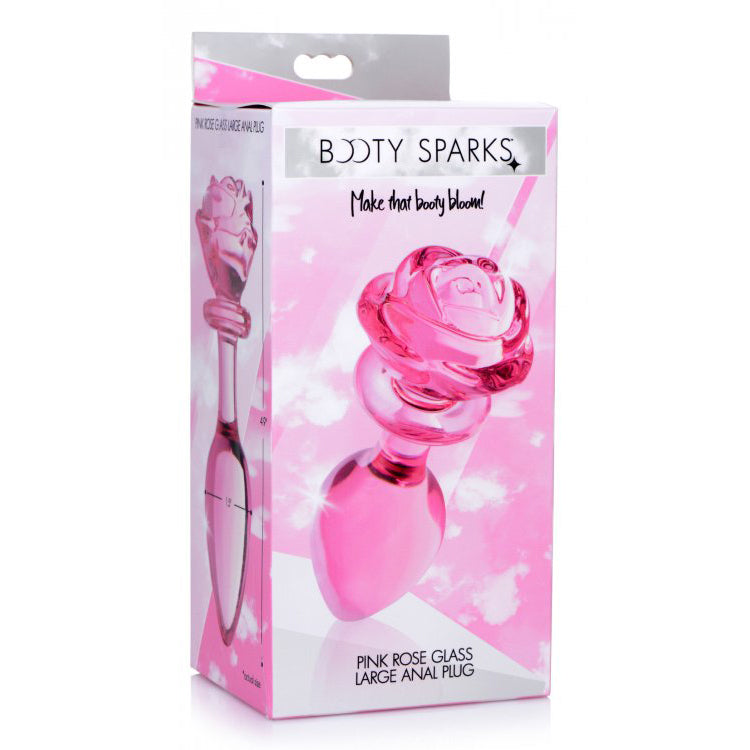 Booty Sparks Pink Rose Glass Large Anal Plug | 848518042408 | Available at EroticWarehouse.com