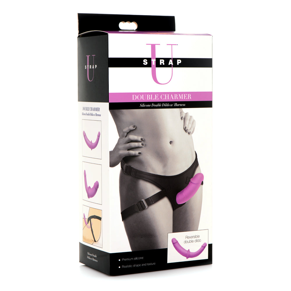 Strap U Double Charmer Silicone Double Dildo W/ Harness | 848518046628 | Available at EroticWarehouse.com
