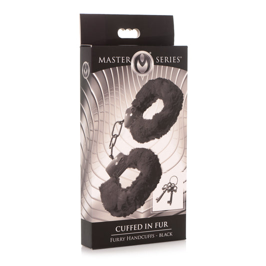 Master Series Cuffed In Fur Furry Handcuffs Black | 848518046864 | Available at EroticWarehouse.com