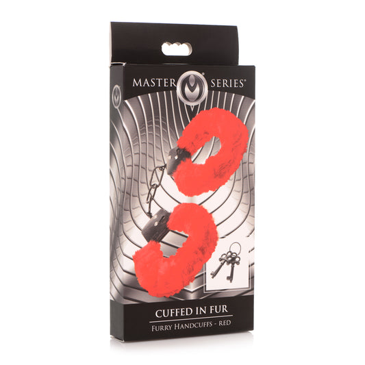 Master Series Cuffed In Fur Furry Handcuffs Red | 848518046871 | Available at EroticWarehouse.com
