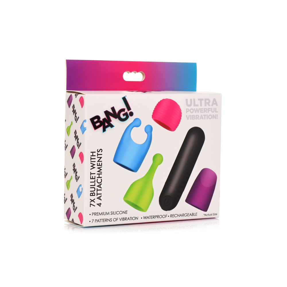 Bang! Rechargeable Bullet W/ 4 Attachments | 848518048035 | Available at EroticWarehouse.com