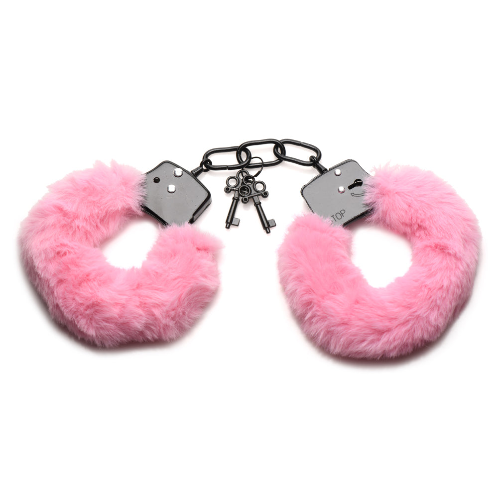 Master Series Cuffed In Fur Furry Handcuffs Pink | 848518052186 | Available at EroticWarehouse.com