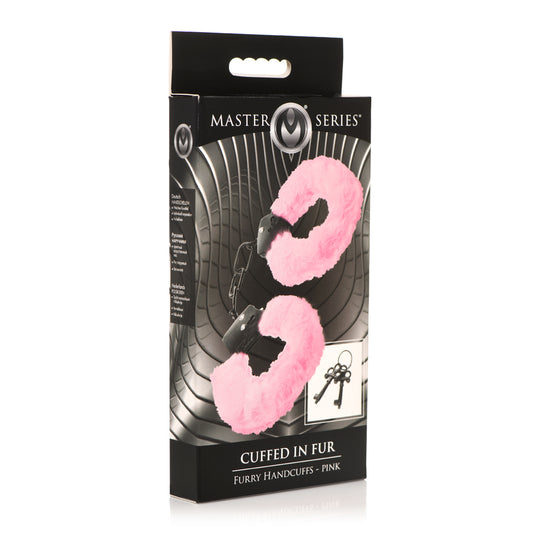 Master Series Cuffed In Fur Furry Handcuffs Pink | 848518052186 | Available at EroticWarehouse.com
