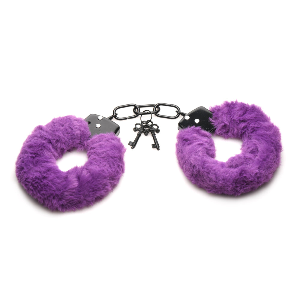 Master Series Cuffed In Fur Furry Handcuffs Purple | 848518052193 | Available at EroticWarehouse.com