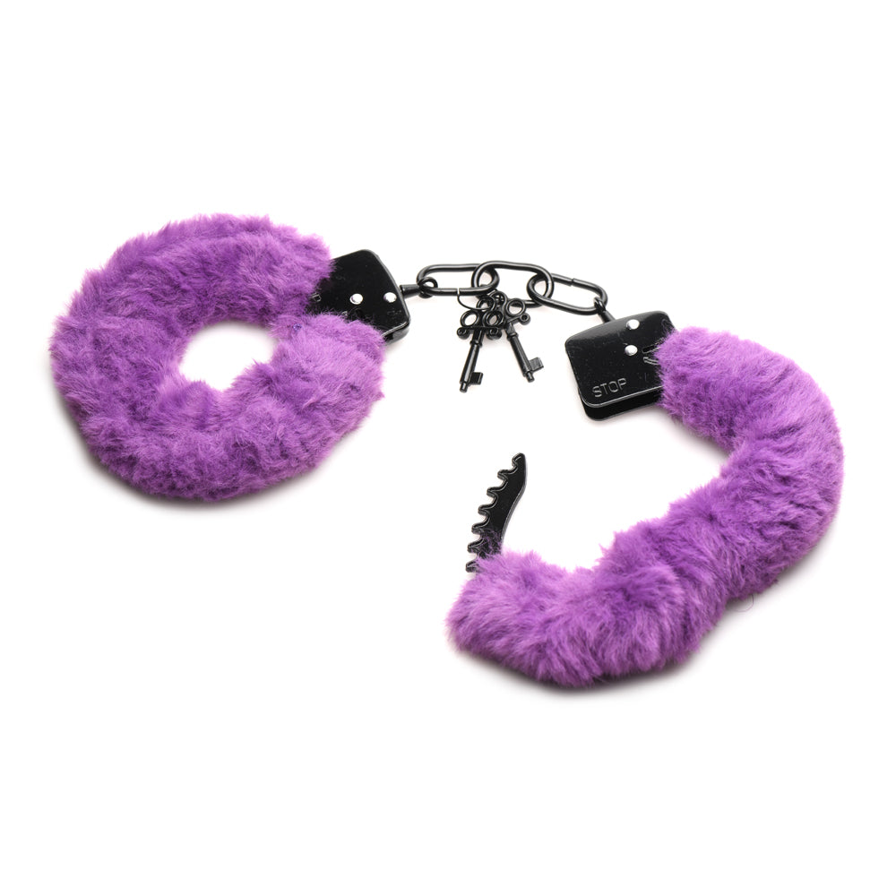 Master Series Cuffed In Fur Furry Handcuffs Purple | 848518052193 | Available at EroticWarehouse.com