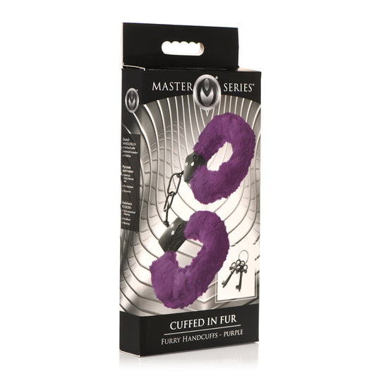 Master Series Cuffed In Fur Furry Handcuffs Purple | 848518052193 | Available at EroticWarehouse.com