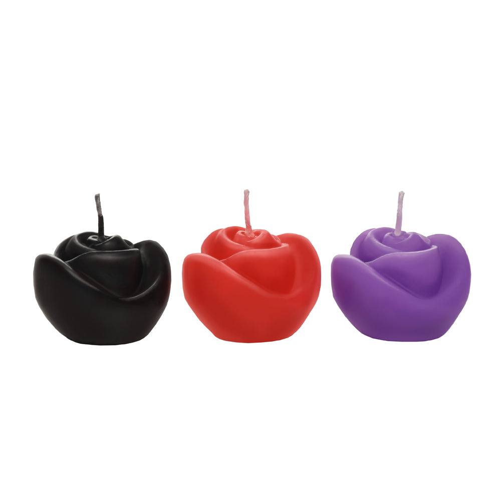 Master Series Fire Garden 3Pc Rose Candle Set Black/Purple/Red | 848518052513 | Available at EroticWarehouse.com