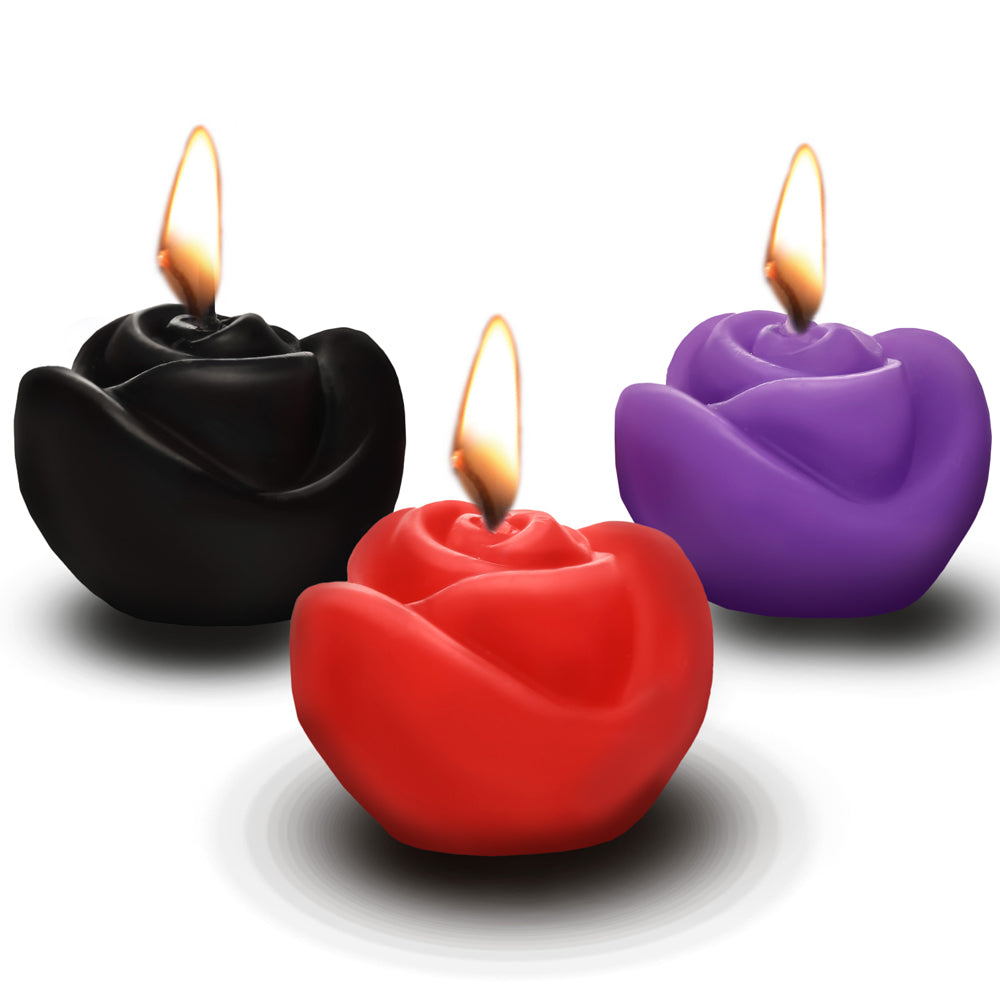 Master Series Fire Garden 3Pc Rose Candle Set Black/Purple/Red | 848518052513 | Available at EroticWarehouse.com