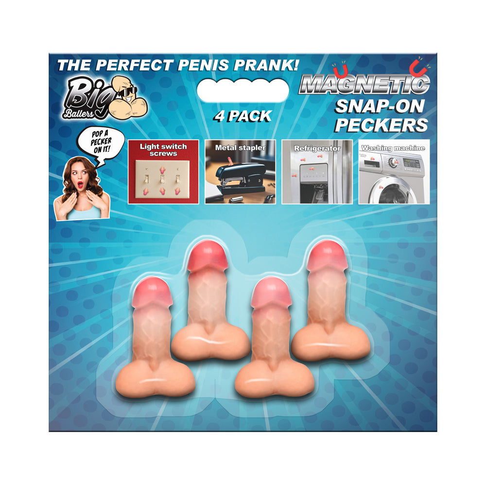 Big Ballers Magnetic Snap-On Peckers 4 Pk | 848518055958 | Available at EroticWarehouse.com