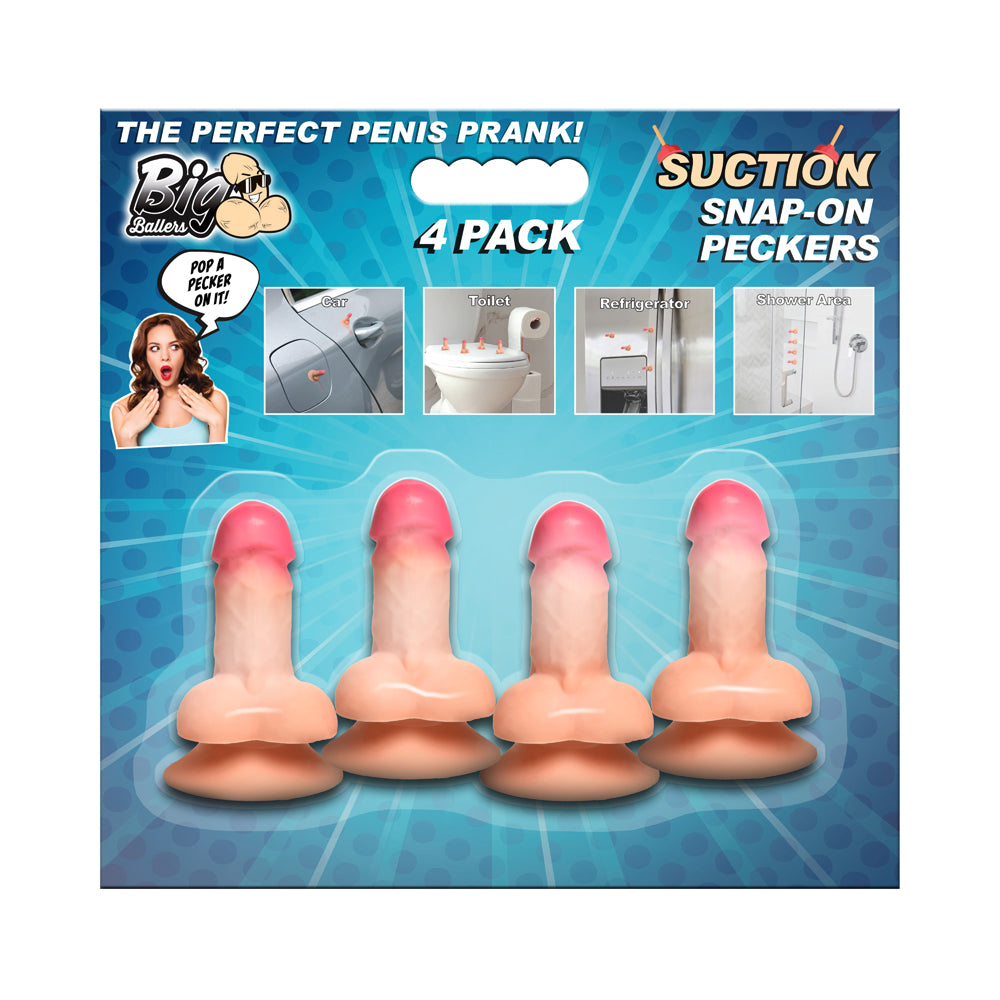 Big Ballers Suction Snap-On Peckers 4 Pk | 848518055965 | Available at EroticWarehouse.com