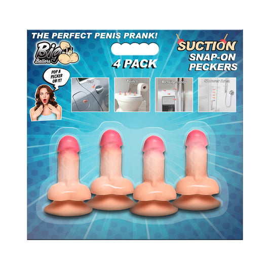 Big Ballers Suction Snap-On Peckers 4 Pk | 848518055965 | Available at EroticWarehouse.com