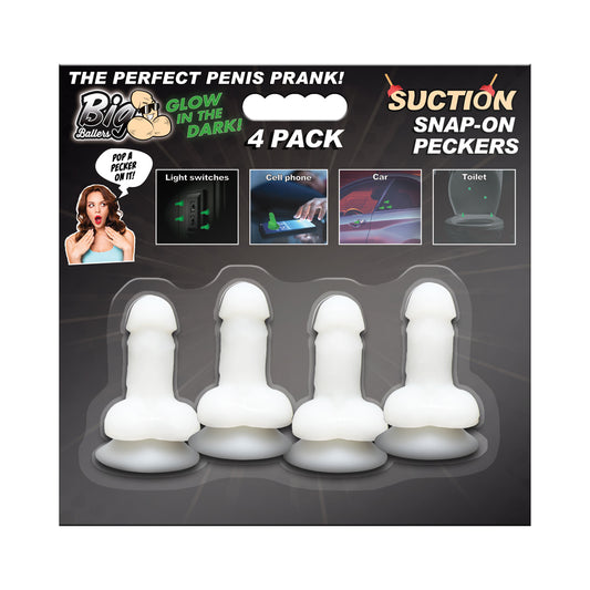Big Ballers Glow-In-The-Dark Suction Snap-On Peckers 4 Pk | 848518055996 | Available at EroticWarehouse.com